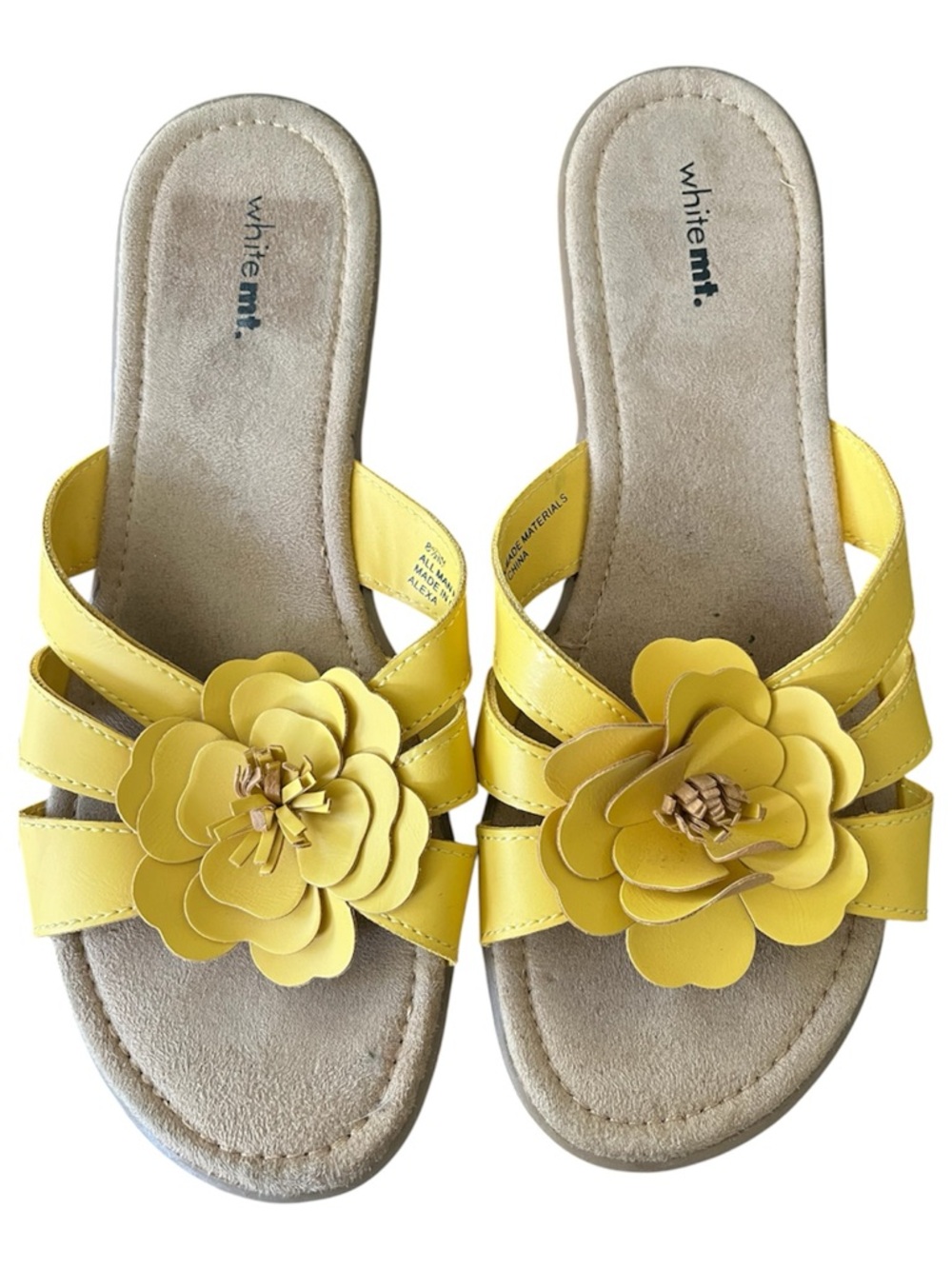 White Mountain Yellow Floral Slide Sandals for Women